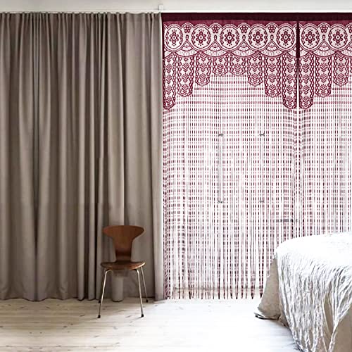 HSYLYM String Door Privacy Lace Curtain Macrame Boho Doorway Window Curtains for Wall Divider Windows Door Covers Decorative Room Separation (35×79in/90×200cm,Redviolet) - color: Redviolet, size: 35"W x 79"L (Pack of 1)