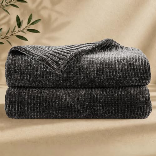 Chenille Throw Blanket for Couch, Cozy Soft Blanket Lightweight Decorative Throw for Living Room Sofa Chair, Stylish Home Decor, Ideal for Gifting, Dark Grey 50"x60" - color: Dark Grey, size: Throw