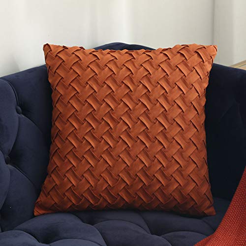 vctops Fall Boho Basket Weave Pattern Decorative Throw Pillow Cover Super Soft Suede Solid Square Accent Cushion Case for Couch Sofa Car (Zhuan Red,18"x18") - color: Zhuan Red, size: 18" x 18" (Pack of 1)