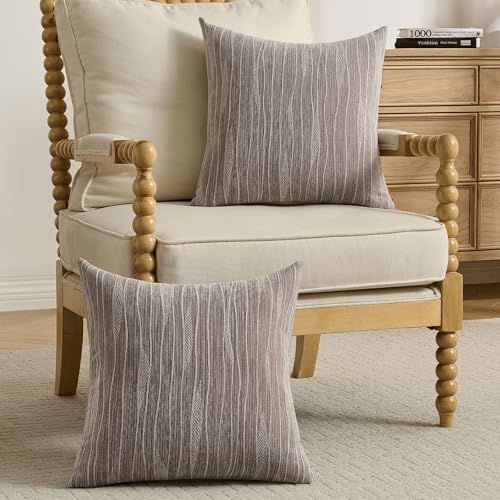 FUTEI Pack of 2 Dyeing Chenille Throw Pillow Covers 16x16 Inch Soft Line Textured Decorative Cushion Cases Modern Farmhouse Accent for Couch Living Room, Dyeing Coffee - color: Dyeing Coffee, size: 16" x 16" (Pack of 2)