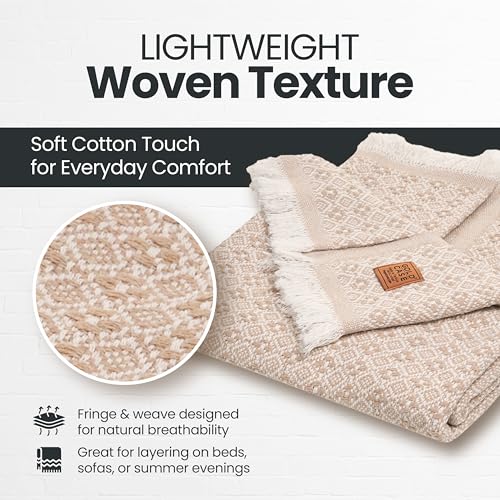 Gold Case Throw Blanket for Couch - 100% Recycled Turkish Cotton Blankets & Throws - Retro Soft Throw Blankets for Living Room - Boho Decorative Woven Couch Blanket - 50x60 - Beige - color: Retro Beige, size: 50x60"