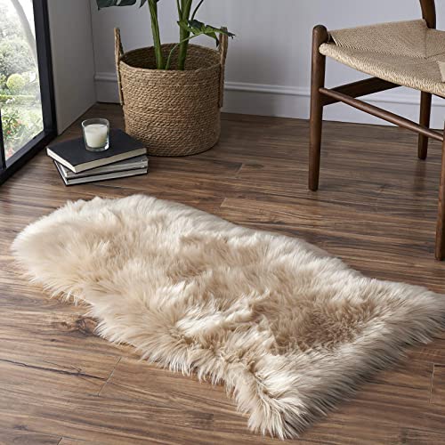 Faux Fur Rug Sofa Chairs Cover, Beige Small Rug for Bedroom, 2X3 Shaggy Furry Rugs for Kids Room, Shag Fluffy Rugs for Nursery Room, Soft Fuzzy Plush Carpet - color: Beige, size: 2' x 3' (Sheepskin)