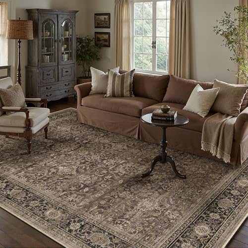 HUGEAR Brown Washable 5x8 Area Rugs for Living Room Bedroom Vintage Distressed Neutral Rug Carpet Durable Soft Non Slip & Shedding Stain Resistant Low Pile Indoor Home Decor - color: Retro | Brown, size: 5' x 8' (Rectangular)