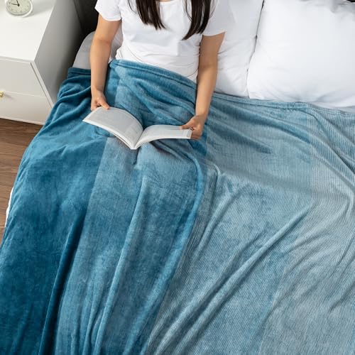 Pavilia Blue Ombre Fleece Blanket for Twin Size Bed, Soft & Cozy Microfiber Gift Decorative Blanket, 60x80 - color: Gradient - Sea Blue, size: 60 x 80 Inches - Twin