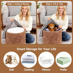Tiita Pouf Ottoman and Foot Rest, Round Foam Stuffed Floor Pouf with Storag for Living Room, Brown - color: Round Brown