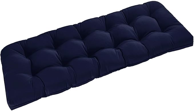 downluxe Outdoor Bench Cushion for Patio Furniture, Water Resistant Tufted Overstuffed Porch Swing Cushions, Thick Outdoor Loveseat Cushions, 59" x 18" x 5", Navy, Set of 1