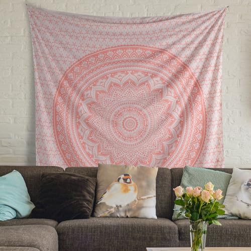 THE ART BOX Rose Gold Ombre Tapestry Wall Hanging Mandala – Bohemian Room Decor – Cotton Throw Tapestry – Boho Bedding Queen Bedspread 90x104 Inches - color: Rose Gold, size: 85"L x 90"W