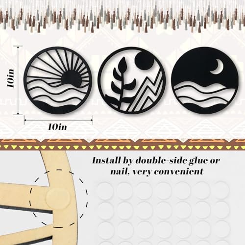 Zzbakress 3 PCS Boho Wall Art Decoration Vintage Wooden Aesthetic Hollow-out Hanging Farmhouse Decor for Bedroom, Living Room, Office (style 1, Black)