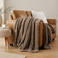 Battilo Chunky Knit Throw Blanket for Couch, Hand Made Chenille Throw Blanket, Super Soft Warm Cozy Taupe Blanket for Bed, Sofa, Living Room, 50"x60" - color: Taupe
