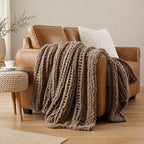 Battilo Chunky Knit Throw Blanket for Couch, Hand Made Chenille Throw Blanket, Super Soft Warm Cozy Taupe Blanket for Bed, Sofa, Living Room, 50"x60" - color: Taupe