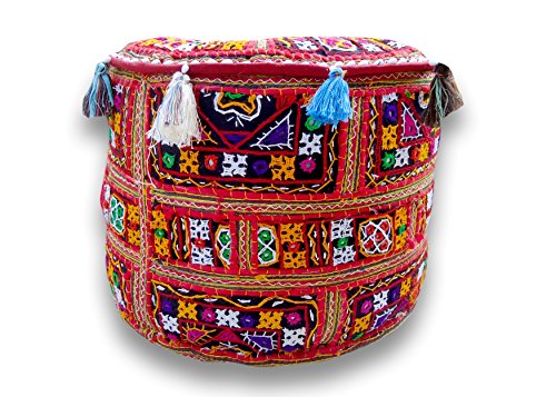 The Harry Creations Decorative Patchwork Comfortable Indian Ottoman Ethnic Cotton Cushion Bean Bag Designs Floor Embroidered Pouf Cover (Gujrat-Kutch, 14"x22") - color: Gujrat-kutch, size: 14"x22"