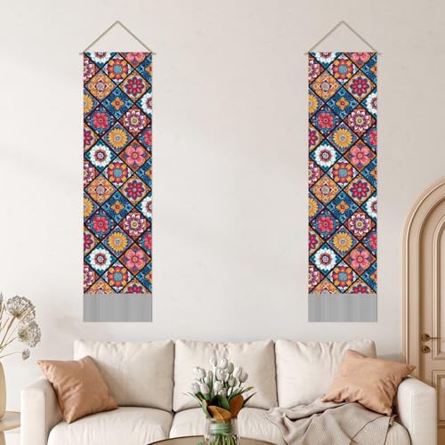 SUPERDANT Pack of 2 Boho Mandala Tapestry Wall Hanging Decor Tapestry For Bedroom Vertical Tapestries Blanket Long Narrow Wall Art with Tassel for Home Living Room Dorm Aesthetic Decoration Gifts