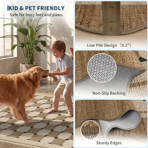 Garvee Scalloped Easy Jute Runner 2x6 Kitchen Runner Rug, Washable Rugs for Entryway Non Slip Outdoor Indoor Jute Hallway Rug, Farmhouse Morden Carpet for Entry Bedroom Laundry 2'x6' - color: Checkered|jute, size: 2' x 6' (Runner)