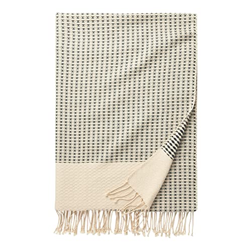 Amazon Aware Woven Cotton Throw Chevron Block Blanket - 60 x 80-Inch , Natural/Balsam Green