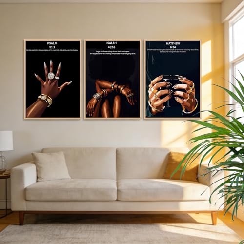 Framed Set of 3 Black Christian Girl camvas Wall Art Bible Verse Scripture Picture Prints Faith Inspirational Painting Poster Wall Decor for Living Room Bedroom Prayer Room Solid Wood 12x16 Inches - color: Bible Framed, size: 12"L x 16"W