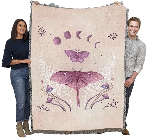 Pure Country Weavers Luna and Emerald Vintage Pink by Episodic Drawing - Gift Tapestry Throw Blanket Woven from Cotton - Made in The USA (72x54) - color: Luna and Emerald Vintage Pink, size: 72x54