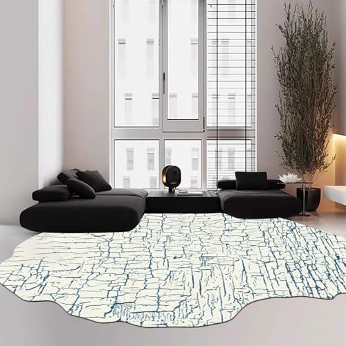 Retro Distressed Beige Blue Cracked Texture Irregular Area Rug 2x3 Abstract Irregular Shaped Rugs for Bedroom Playroom Dorm Unique Designer Washable Durable Carpet Boho Home Office Decor Runner Mat - color: I, size: 2x3