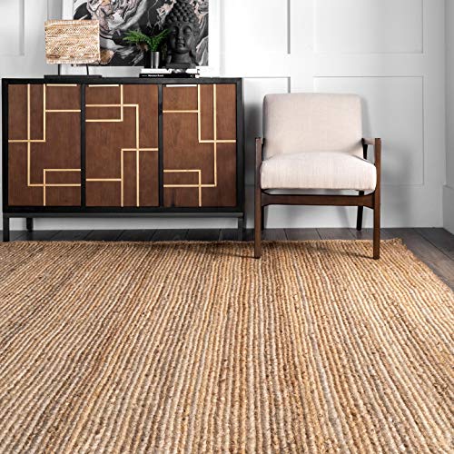 nuLOOM 8x10 Rigo Jute Hand Woven Area Rug, Natural, Solid Farmhouse Design, Natural Fiber, For Bedroom, Living Room, Dining Room, Hallway, Office, Kitchen, Entryway - color: Natural, size: 7'6" x 9'6" (Rectangular)