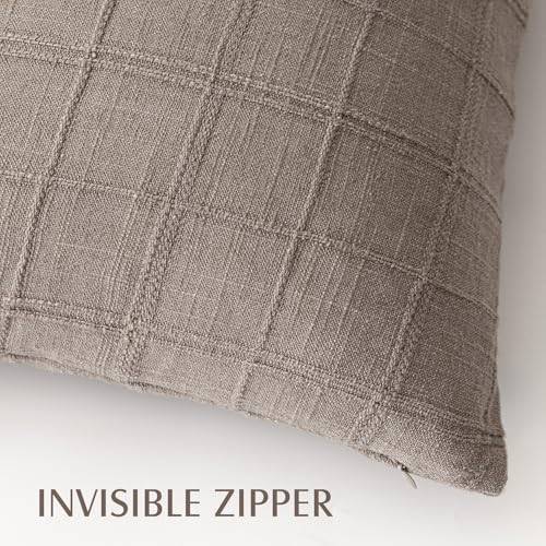 Foindtower Set of 1 Decorative Linen Check Throw Pillow Cover Neutral Farmhouse Vintage Cushion Cover Modern Boho Home Decor for Sofa Chair Couch Bedroom Living Room Outdoor,16×16 Inch,Tan Taupe - color: Savannah Tan, size: 16" x 16" (Pack of 1)