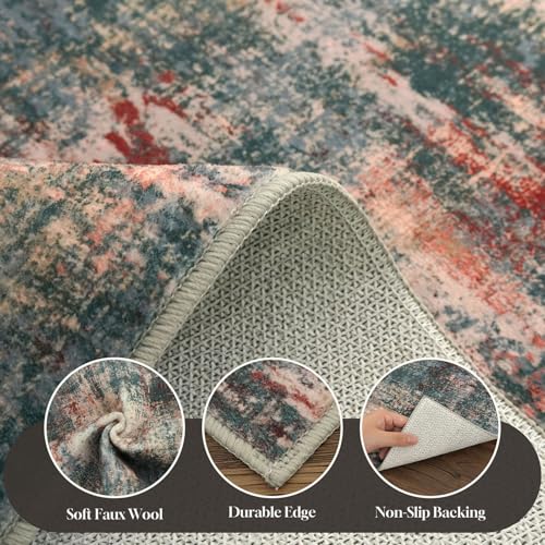 Lansny Abstract Small Area Rug 2x3 Entryway Rugs Washable Indoor Door Mat Entrance, Non Slip Kitchen Rugs, Throw Rug Printed Faux Wool Floor Carpet for Front Door Foyer Entry Sink, Red/Multi - color: Red/Multi, size: 2' x 3' (Rectangular)