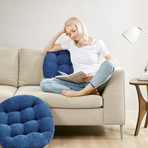 Floor Cushion Pillow Set of 2, Round Large Pillows Seating for Adults, Tufted Corduroy Cushions for Living Room Tatami, Navy Blue, 22 Inch - color: Round | Navy | 2 Pack, size: 2 Pack