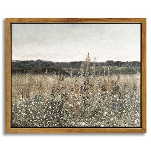 InSimSea Framed Canvas Wall Art Vintage Decor, Bathroom Art Classical Wildflower Painting, Country Landscape Decor for Living Room Bedroom, 8"x10" - color: Champ Fleuri, size: 10"L x 8"W