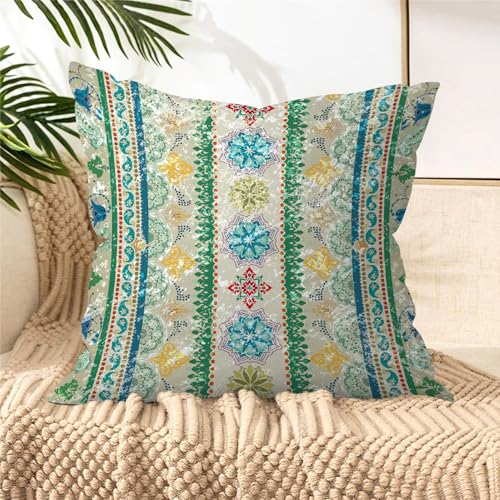 Boho Oriental Mandala Floral Throw Pillow Covers 18x18 Inch Set of 4 Vintage Paisley Geometric Flower Leaves Cushion Covers Home Decor for Couch Cushion Cases - color: Green