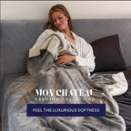 Mon Chateau 60" x 70" Fireside Mélange Throw Blanket, Contrast Stitching Soft Blanket for Queen-Size Bed, Couch, or Sofa, Cozy Home Decor and Stylish Living Room Comfort, Sapphire Veil