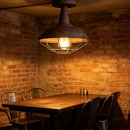 DAYCENT Rustic Semi Flush Mount Ceiling Light Barn Style Light Fixture Farmhouse Metal Cage Ceiling Light 1-Light Industrial Wire Caged Flush Mount Light Rust Finish for Hallway Foyer Kitchen - color: Hard-wired Ceiling