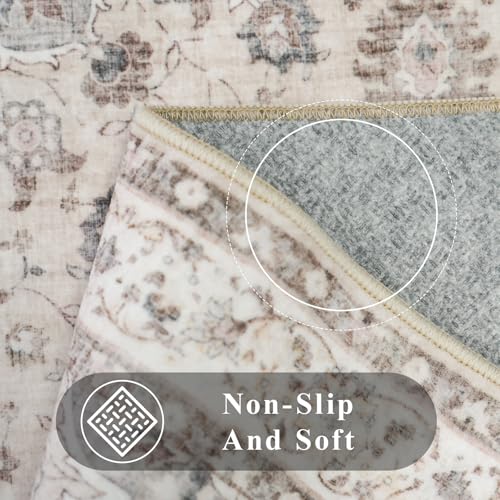 Washable 2x3 Entryway Area Rug: Vintage Non-Slip Backing Rugs for Kitchen Bathroom Water Resistant Carpet for Bedroom Soft Low Pile Front Door Mat for Dining Room 2x3 Cream/Beige - color: Cream Beige, size: 2' x 3' (Rectangular)