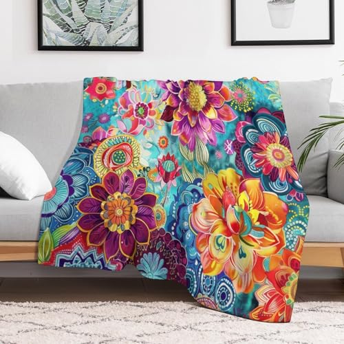 Boho Mandala Flower Blanket,Colorful Indian Hippie Abstract Geometric Flower Plant Print Blanket for Couch Sofa Bed Decorative Gifts 30x40 - color: Blanket-16, size: 30"x40"
