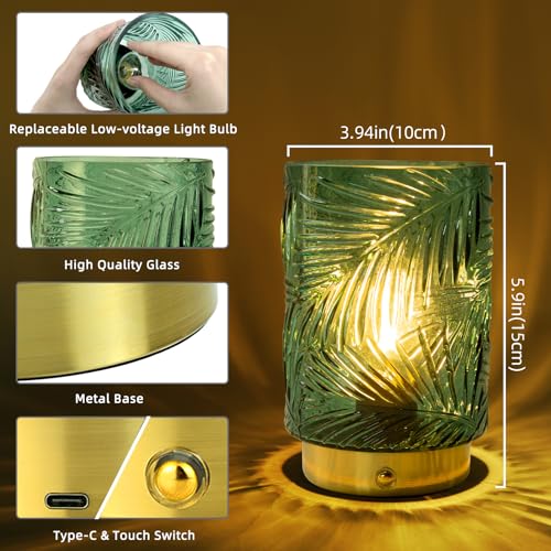 Rechargeable Battery Powered Lamp, Cordless Emergency Lamps for Power Outage, Decorative Small Accent Lamps for Entryway/Stairway/Bathroom/Corner, Dimmable Glass Battery Operated Table Lamp Indoor - color: Green, size: Mini