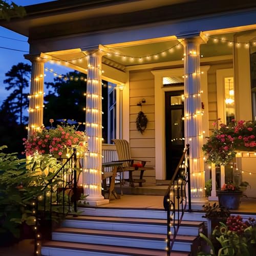 JMEXSUSS 2 Pack Solar String Lights Outdoor Waterproof, Total 400 LED 151FT Solar Christmas Lights Outdoor, 8 Modes Solar Powered String Lights for Outside Patio Yard Tree Decorations, Warm White - color: Warm White, size: 200LED*2