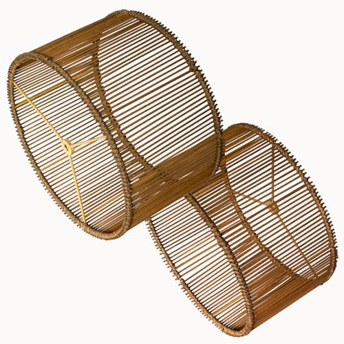 Boho Rattan Drum Lamp Shades Set of 2, Woven Bamboo Table and Bedside Lamp Shades(Spider Fitter), Easy Assembly - color: Brown