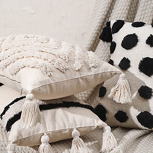 vctops Boho Tufted Decorative Lumbar Throw Pillow Cover with Tassels Cotton Geometric Diamond Cushion Cover for Couch Sofa Bed (Beige,12"x20") - color: Beige, size: 20" x 12" (Pack of 1)