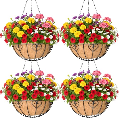 4 Pack 8 Inch Hanging Baskets for Plants Outdoor Metal Hanging Planter Basket with Coco Coir Liner Hanging Flower Baskets for Garden, Patio(Modern) - size: 8 Inch, style: Modern