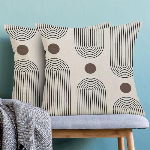 Boho Mid Century Pillow Covers 18x18 Inch Set of 2, Abstract Simple Brown Sun Arch Decorative Throw Pillowcase Boho Modern Outdoor Farmhouse Cushion Cover for Sofa Couch Bed Living Room Decor - color: Boho8, size: 18" x 18" (Pack of 2)