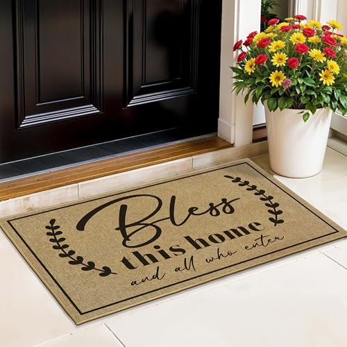 Door Mat Welcome Mats for Front Door Christian Doormat for Indside Outside Entrance God Bless This Home Matt for Family Housewarming Gifts Non-Slip Floor Rugs for Porch Hallway Home Decor 16.9"x29.9" - color: Bless This Home