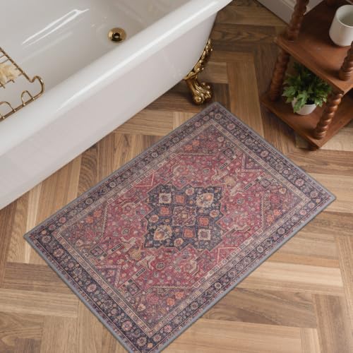 GENIMO Area Rug 2x3 Doormat, Machine Washable Low Pile Rugs, Small Retro Entryway Mat for Entrance, Hallway, Kitchen and Corridor,Vintage Scarlet - color: Vintage Scarlet, size: 2' x 3' (Rectangular)