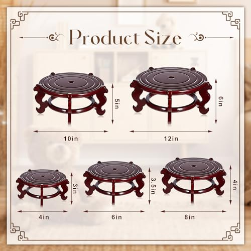 Geetery 2 Pcs 4 to 12 in Wooden Plant Stands Indoor Chinese Oriental Plant Stand for Vase Fishbowl Flower Pot Lamp Redwood Base Vintage Display Rack Decor(4 Inch) - size: 4 Inch
