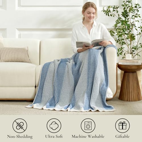 Amélie Home Premium Chenille Throw Blanket, Blue Ivory, 60"x80" | Soft Cozy Decorative Knit, Textured Two-Tone, Lightweight Warm, For Couch, Sofa, Bed, Living Room - color: Two-tone Blue, size: 60" X 80"