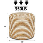 Wimarsbon 18'' Ottoman Pouf, Natural Braided Poof, Rustic Handweave Lounge Pouffe, Boho Footrest Stool for Bedroom, Accent Table or Seat for Living Room (Natural Water Hyacinth + White Cotton Rope) - color: 18inch Natural Water Hyacinth + White Cotton Rop
