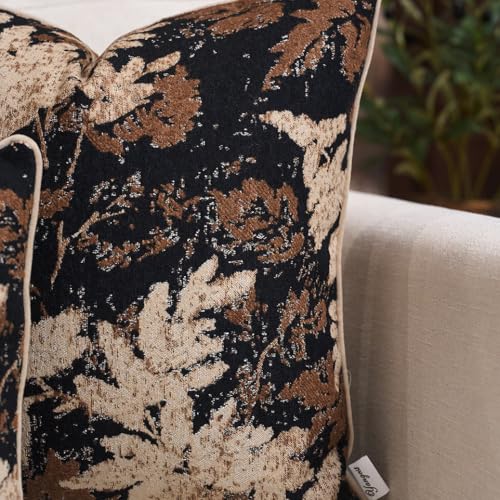 Yangest Neutral Leaf Pillow Cover 12 x 20 Inches, Vintage Chenille Rectangle Throw Pillow Cover Soft Leaves Nature Accent Couch Pillow Cover for Living Room Bedroom, Coffee Brown - color: Coffee Brown, size: 20" x 12" (Pack of 1)