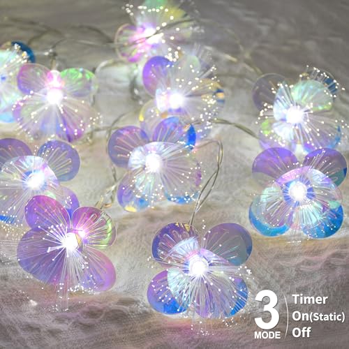 YOLIGHT Fiber Optic Flower String Lights Battery Operated with Timer, 6.5ft 10 LED Flower Garland Lights Fairy Lights for Room Table Wedding Christmas Easter Décor (White) - color: White, size: 6.5ft