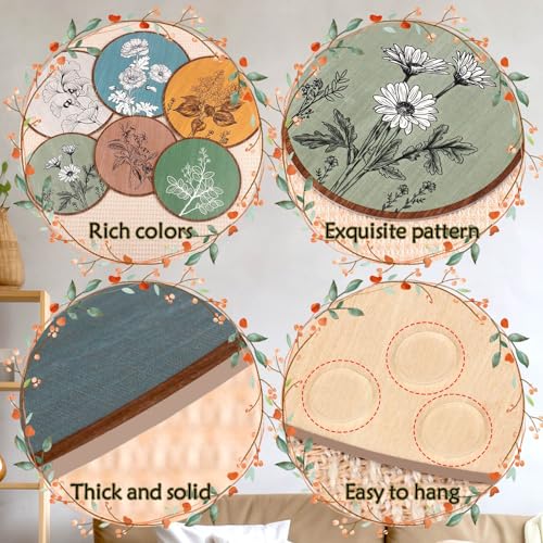 KOYILTD 6 Pcs Boho Plant Wall Art Vintage Home Decoration Wooden Aesthetic Floral Wall Decor Bohemian Farmhouse Rustic Wall Art for Home Living Room Bedroom Office (Vintage)
