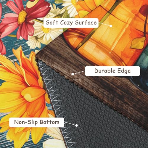 Daisy Entryway Area Rug Easter Spring Summer Vintage Flower Vases Door Mat 2x3 Rustic Floral Non-Slip Low Pile Front Doormat Washable Throw Rug for Living Room Bedroom Bathroom Kitchen - color: Daisy Vases