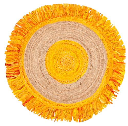 SAFAVIEH Cape Cod Collection 3' Round Gold / Natural CAP701D Handmade Boho Fringe Jute & Cotton Area Rug - color: Gold/Natural, size: 3' (Round)