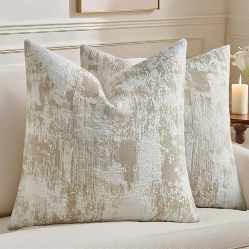 HAUSSY Pack of 2 Throw Pillow Covers 16x16 Inch,Faux Cashmere Jacquard Decorative Patten Furry Pillowcases Textured & Soft Cushion Covers for Couch Bed Room Home Decor,Brown White(Covers Only) - color: Brown White, size: 16" x 16" (Pack of 2)