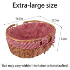 Large Wicker Picnic Basket with Handles,Handle Sturdy Woven Body with Removable and Washable Lining,Outdoor Camping,Gift Packing,Garden Picking, Storage.red - color: Red