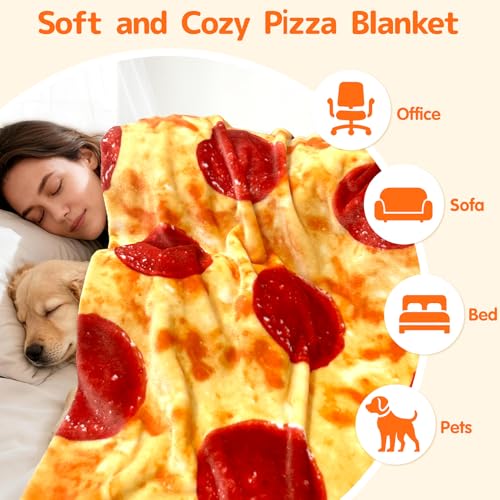 CASOFU Pizza Blanket, White Elephant Gifts for Adults Teens Kids Men Women, 285 GSM Soft and Comfortable Flannel Realistic Food Blanket Funny Birthday Gag Gifts for Boys and Girls(Flaming, 80 inches) - color: Flaming, size: 80 inches